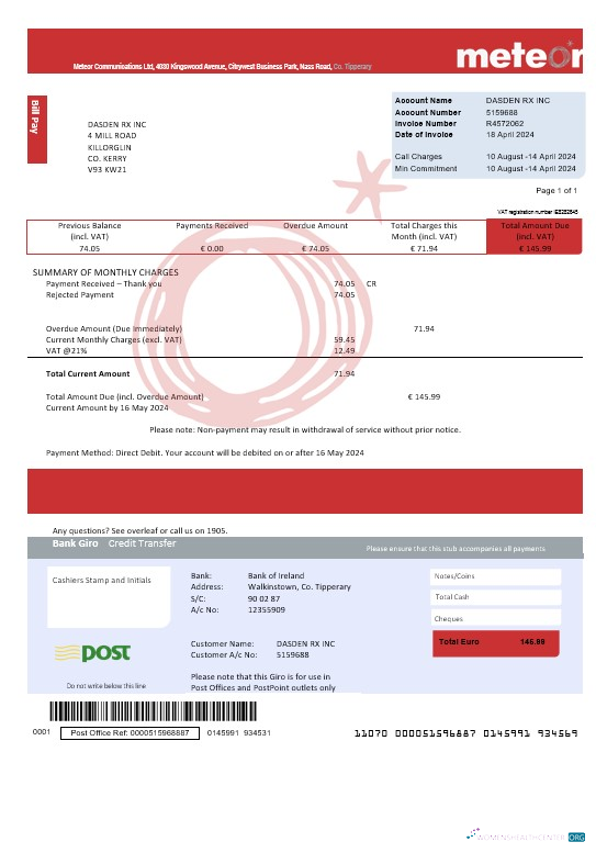 Download Ireland Meteor business utility bill template fully editable in PSD formats Photoshop template